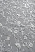 Wunderschöner Spitzenstoff mit Linien/ Couture Spitzenstoff mit Perlen & Pailletten/ Brautspitze mit Ästen & Linien// L22-461