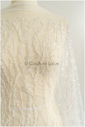 Beautiful pearl lace fabric with lines/ Couture lace fabric with pearls &amp; sequins/ Bridal lace off-white// L22-467