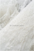 Beautiful pearl lace fabric with lines/ Couture lace fabric with pearls &amp; sequins/ Bridal lace off-white// L22-467