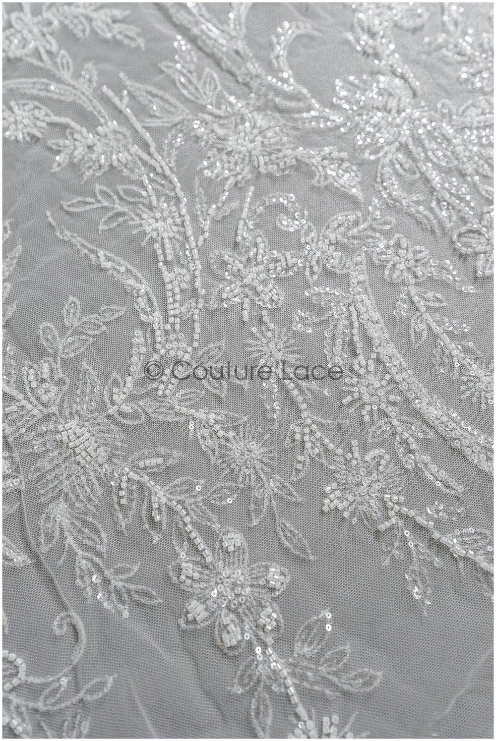 Perlen Spitzenstoff Off-White/ Couture Spitzenstoff mit Perlen & Pailletten/ Braut florale Spitze// L22-468
