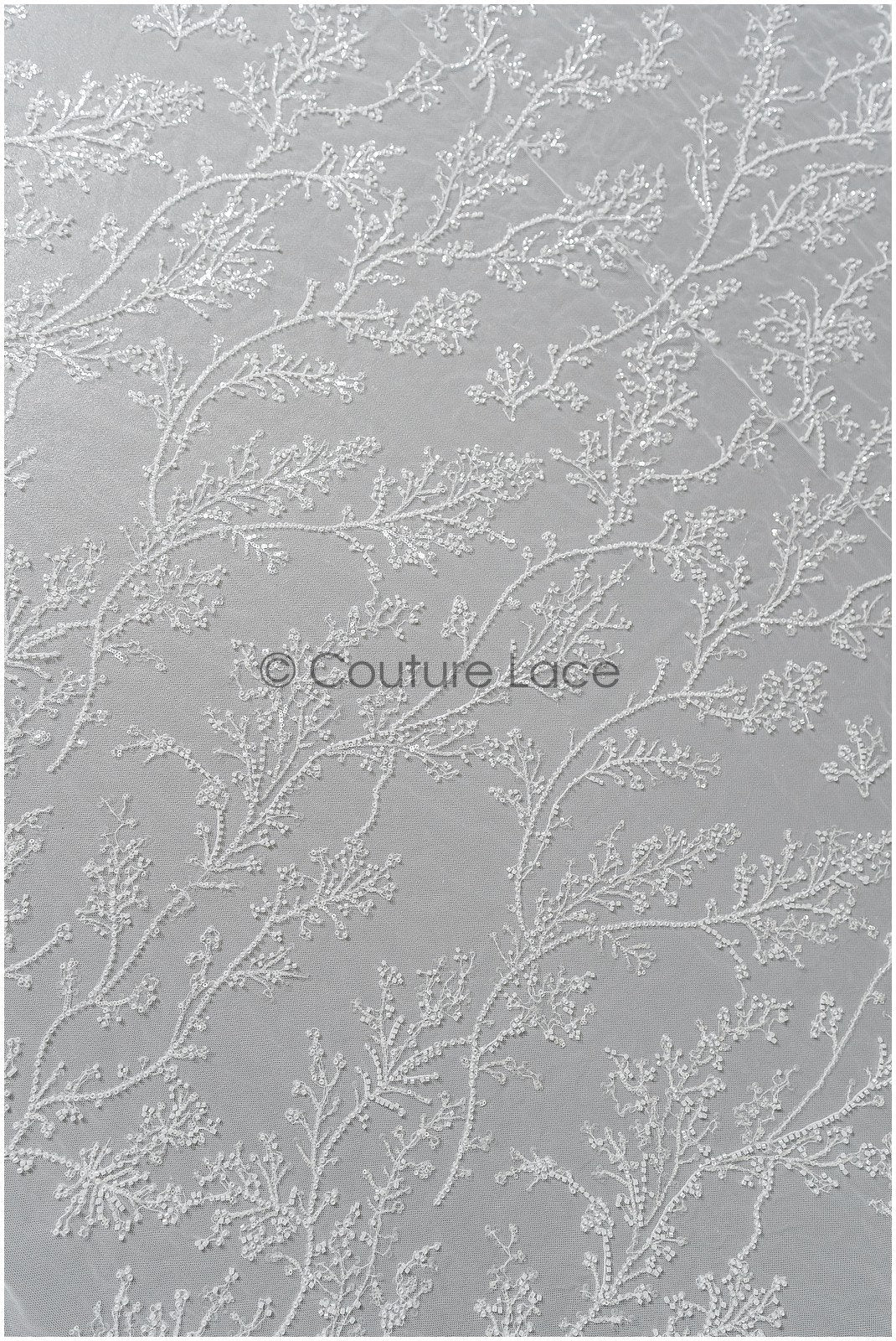 Beautiful pearl lace fabric with fine leaves/ Couture lace fabric with pearls &amp; sequins/ Bridal lace off-white// L22-469