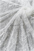 Beautiful pearl lace fabric with fine leaves/ Couture lace fabric with pearls &amp; sequins/ Bridal lace off-white// L22-469
