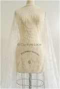 Beautiful pearl lace fabric with fine leaves/ Couture lace fabric with pearls &amp; sequins/ Bridal lace off-white// L22-469