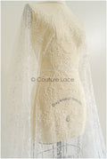 Beautiful pearl lace fabric with fine leaves/ Couture lace fabric with pearls &amp; sequins/ Bridal lace off-white// L22-469