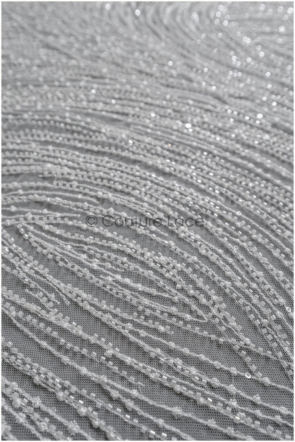 Heavy lace fabric with lines/ Couture lace fabric with beads &amp; sequins/ Couture lace fabric off-white// L22-472