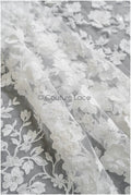 Wunderschöner 3D Blumen Spitzenstoff/ Braut Couture Spitzenstoff Off-White/ 3D Brautspitze mit Perlen/ Brautspitze// L22-471