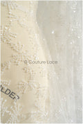 Beautiful pearl lace fabric/ Couture lace fabric with pearls &amp; sequins/ Bridal lace off-white// L22-474