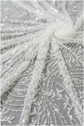 Schwerer Spitzenstoff mit Linien/ Couture Spitzenstoff mit Perlen & Pailletten/ Couture Spitzenstoff Off-White/ Brautspitze// L22-490