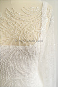 Schwerer Spitzenstoff mit Linien/ Couture Spitzenstoff mit Perlen & Pailletten/ Couture Spitzenstoff Off-White/ Brautspitze// L22-490