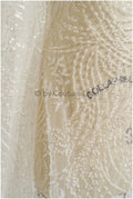 Schwerer Spitzenstoff mit Linien/ Couture Spitzenstoff mit Perlen & Pailletten/ Couture Spitzenstoff Off-White/ Brautspitze// L22-490