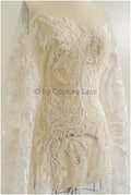 Heavy lace fabric with lines/ Couture lace fabric with beads &amp; sequins/ Couture lace fabric/ Bridal lace// L22-491