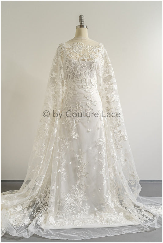Romantischer Braut Spitzenstoff mit Blumenmuster/ florale Couture Spitze Off-White/ bestickte Spitze// L22-493
