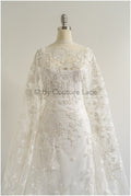 Romantischer Braut Spitzenstoff mit Blumenmuster/ florale Couture Spitze Off-White/ bestickte Spitze// L22-493