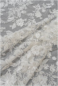 Romantischer Braut Spitzenstoff mit Blumenmuster/ florale Couture Spitze Off-White/ bestickte Spitze// L22-493