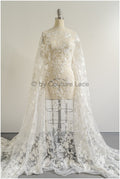 Romantischer Braut Spitzenstoff mit Blumenmuster/ florale Couture Spitze Off-White/ bestickte Spitze// L22-493
