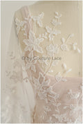 Super soft 3D lace fabric/ bridal couture lace fabric/ 3D embroidery lace/ 3D bridal lace with branches and leaves// L22-503 