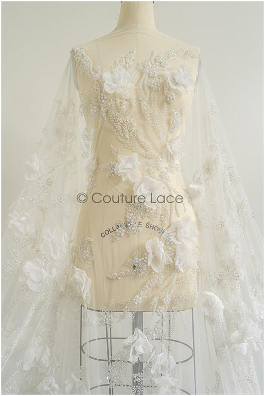Perlen Braut Spitzenstoff Off-Whtie/ schwere Perlenspitze/ Couture Spitzenstoff/ Couture Brautspitze Stoff// L22-477