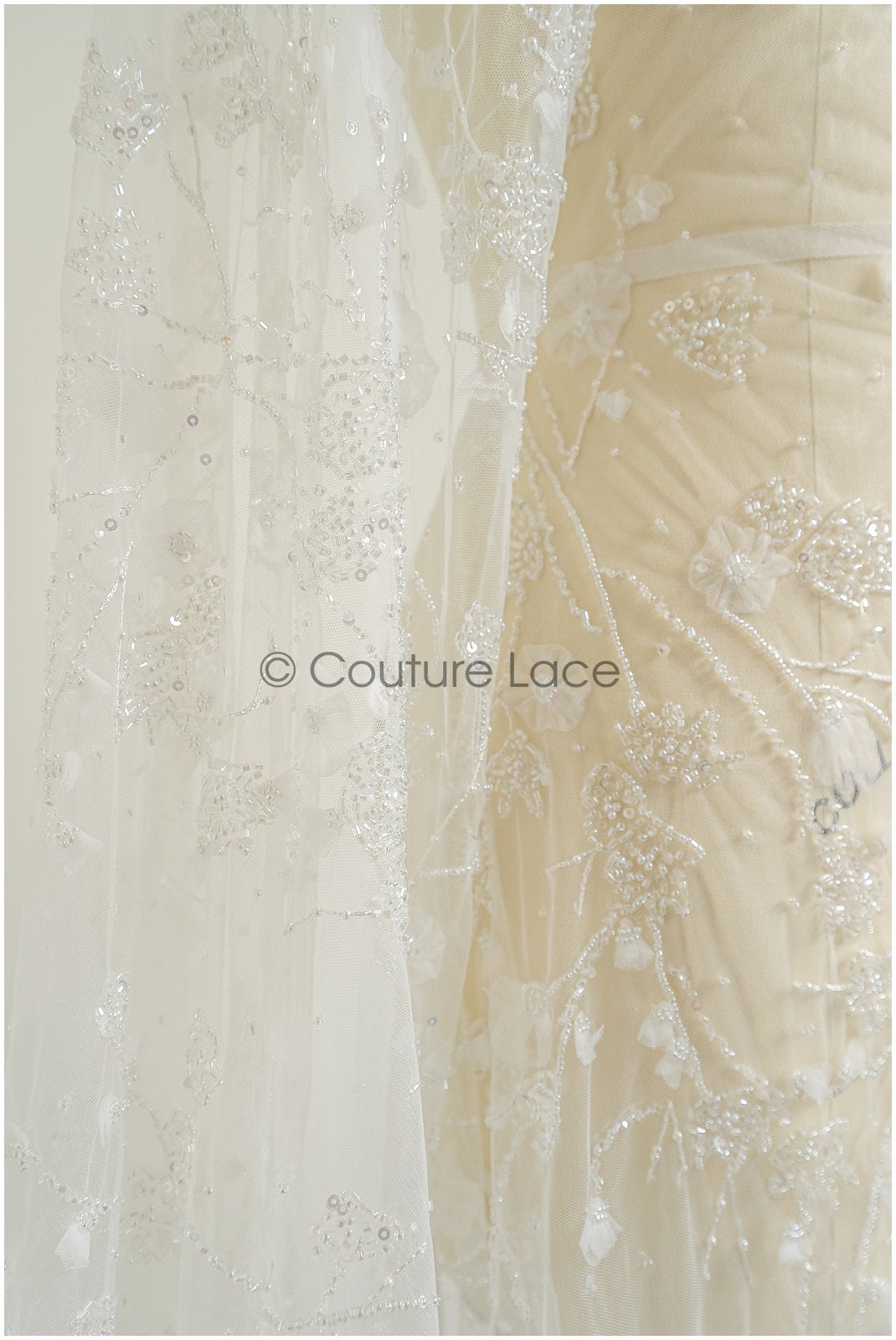 3D flower lace fabric/ pearl bridal fabric/ romantic flower lace fabric with 3D flowers/ wedding lace fabric // L22-476