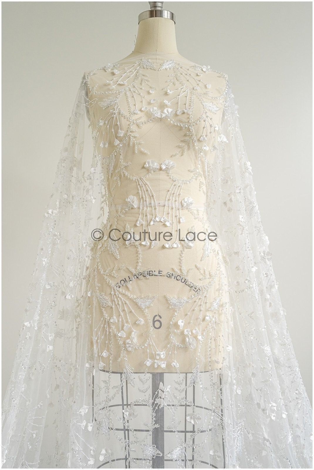 Perlen Braut Spitzenstoff/ Perlenspitze mit 3D-Blumen Off-White/ Couture Spitzenstoff/ Braut Spitzenstoff// L22-478