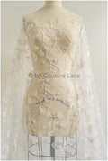 Schwerer Spitzenstoff mit Linien/ Couture Spitzenstoff mit Perlen & Pailletten/ Couture Braut Spitzenstoff/ Brautspitze// L22-494