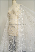 Schwerer Spitzenstoff mit Linien/ Couture Spitzenstoff mit Perlen & Pailletten/ Couture Braut Spitzenstoff/ Brautspitze// L22-494