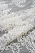 Schwerer Braut Perlenstoff Off-White/ Spitzenstoff mit Perlen & Pailletten/ Couture Spitzenstoff/ Brautspitzenstoff// L22-492