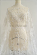 Schwerer Braut Perlenstoff Off-White/ Spitzenstoff mit Perlen & Pailletten/ Couture Spitzenstoff/ Brautspitzenstoff// L22-492