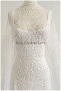 Schwerer Braut Spitzenstoff mit verschnörkelten Muster/ Perlenspitze Off-White/ Couture Spitzenstoff/ Brautspitze// L22-495