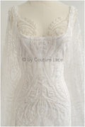 Schwerer Braut Spitzenstoff mit verschnörkelten Muster/ Perlenspitze Off-White/ Couture Spitzenstoff/ Brautspitze// L22-495