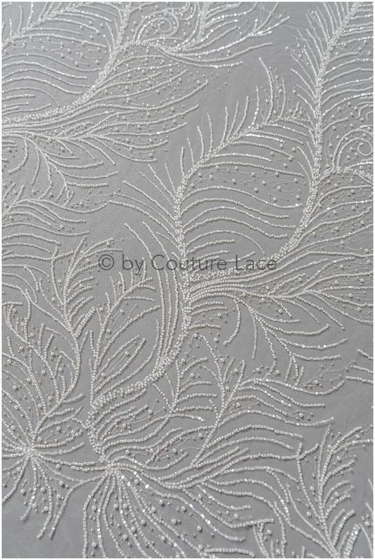 Perlen Spitzenstoff Off-White Silber/ Couture Spitzenstoff mit Perlen/ Braut Spitzenstoff/ Spitze für Brautkleid// L22-496