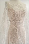 Perlen Spitzenstoff Off-White Silber/ Couture Spitzenstoff mit Perlen/ Braut Spitzenstoff/ Spitze für Brautkleid// L22-496