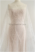 Perlen Spitzenstoff Off-White Silber/ Couture Spitzenstoff mit Perlen/ Braut Spitzenstoff/ Spitze für Brautkleid// L22-496