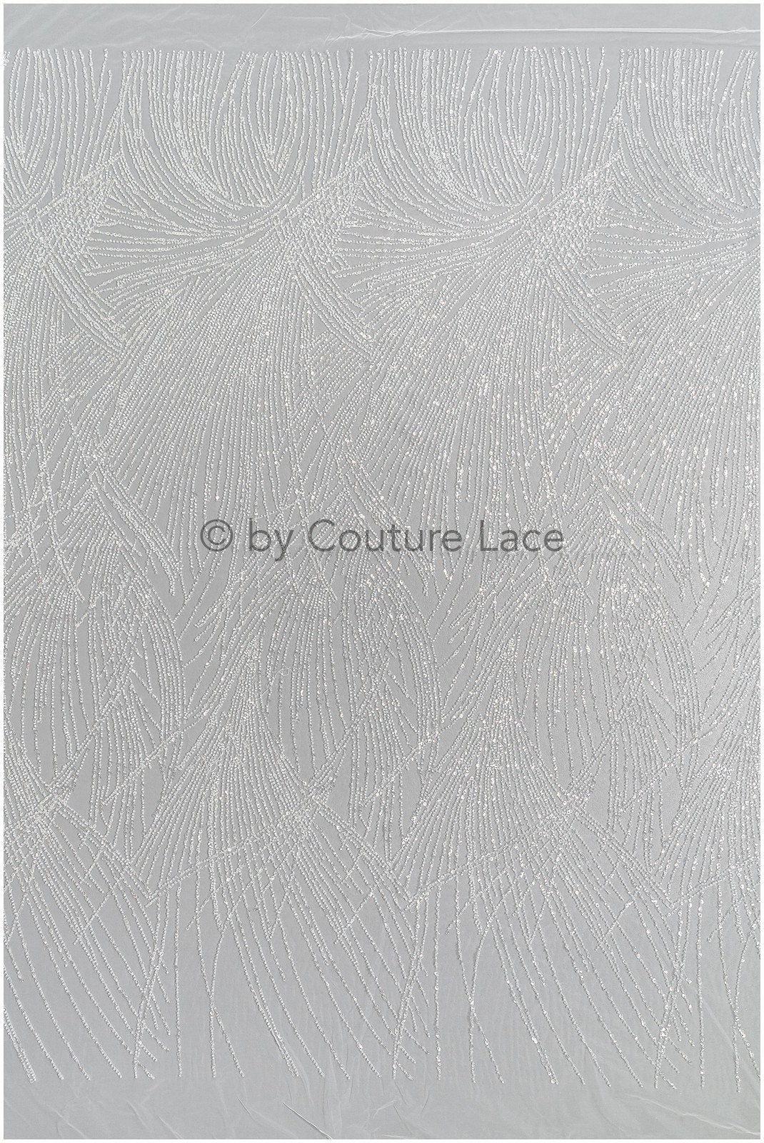 Glitter pearls lace fabric with lines/ Couture lace fabric with pearls/ Couture lace fabric/ Bridal lace// L22-142B