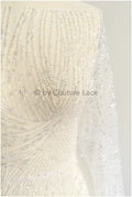 Glitter pearls lace fabric with lines/ Couture lace fabric with pearls/ Couture lace fabric/ Bridal lace// L22-142B