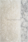 Schwerer Perlen Spitzenstoff Off-White/ Couture Spitzenstoff mit Blumen/ Braut Designer Spitze// L22-505