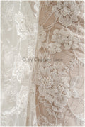 Schwerer Perlen Spitzenstoff Off-White/ Couture Spitzenstoff mit Blumen/ Braut Designer Spitze// L22-505