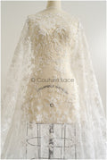 Wildflower lace fabric off-white/ Bridal couture lace fabric with pearls &amp; sequins/ Bridal lace with branches &amp; leaves// L22-485