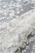 Wildflower lace fabric off-white/ Bridal couture lace fabric with pearls &amp; sequins/ Bridal lace with branches &amp; leaves// L22-485
