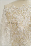 Wildflower lace fabric off-white/ Bridal couture lace fabric with pearls &amp; sequins/ Bridal lace with branches &amp; leaves// L22-485