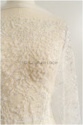 Beaded lace fabric with small leaves/ Couture lace fabric with beads and sequins/ L22-487-REST-1.3YDS