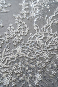Beaded lace fabric with small leaves/ Couture lace fabric with beads and sequins/ L22-487-REST-1.3YDS