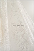 Beaded lace fabric with small leaves/ Couture lace fabric with beads and sequins/ L22-487-REST-1.3YDS