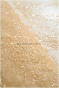 Beautiful champagne pearl lace fabric with small leaves, couture lace fabric with pearls and sequins, champagne pearl fabric// L22-484