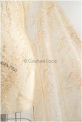Beautiful champagne pearl lace fabric with small leaves, couture lace fabric with pearls and sequins, champagne pearl fabric// L22-484