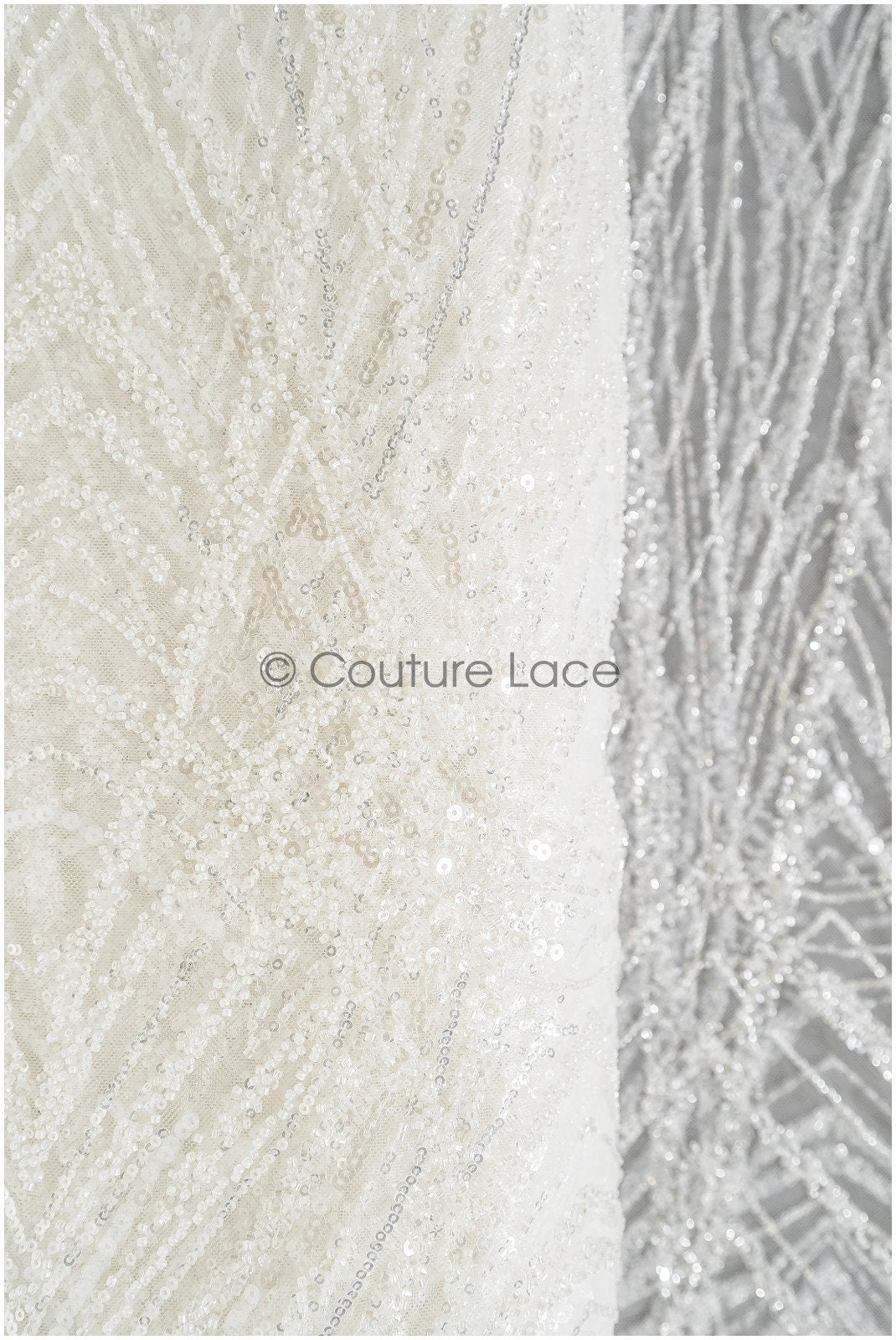 Wunderschöner perlenbesetzter Spitzenstoff mit kleinen Blättern/ Couture Spitzenstoff mit Perlen & Pailletten/ Brautspitze mit Zweigen// L22-482