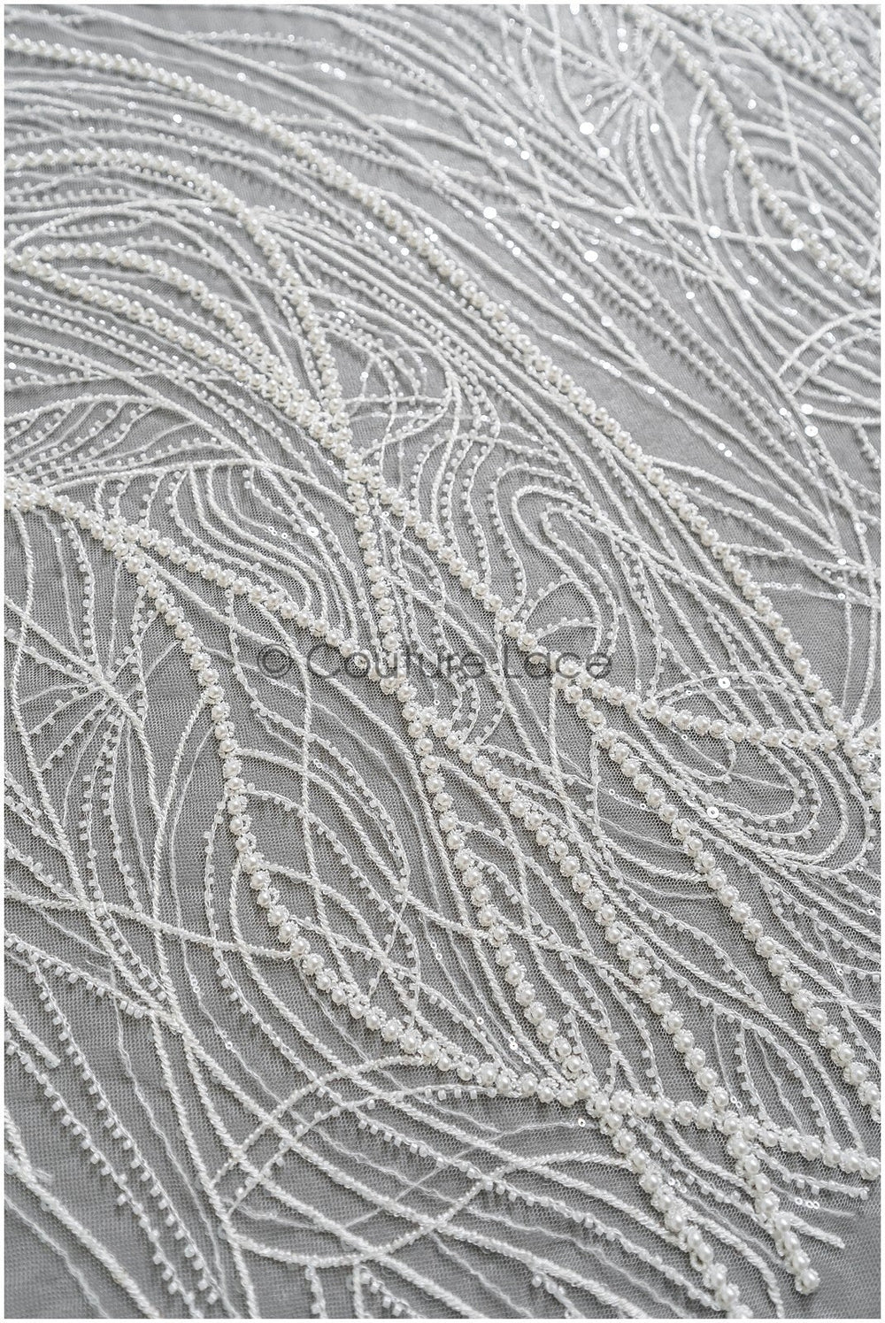 Beautiful beaded lace fabric with curved lines/ Couture lace fabric with beads &amp; sequins/ Bridal lace off-white// L22-481 (Copy)
