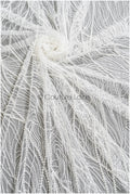 Beautiful pearl lace fabric with lines and waves/ Couture lace fabric with pearls &amp; sequins/ Bridal lace off-white// L22-481