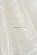 Beautiful pearl lace fabric with lines and waves/ Couture lace fabric with pearls &amp; sequins/ Bridal lace off-white// L22-481