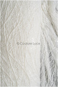 Beautiful pearl lace fabric with lines and waves/ Couture lace fabric with pearls &amp; sequins/ Bridal lace off-white// L22-481