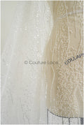 Beautiful pearl lace fabric with lines/ Couture lace fabric with pearls &amp; sequins/ Bridal lace// L22-459